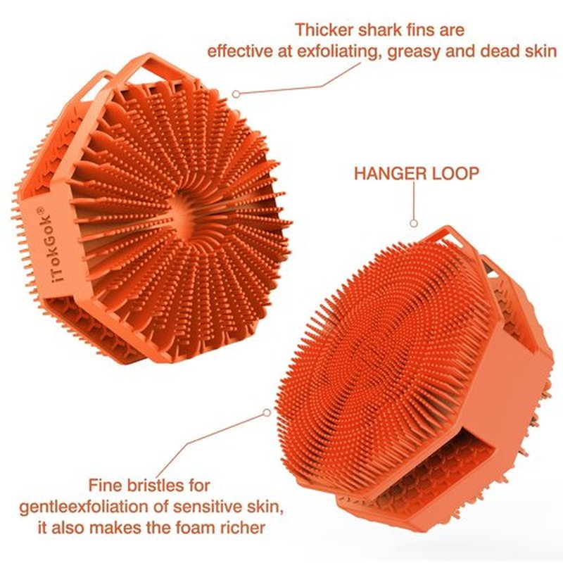 iTokGok® Premium 2-in-1 Silver-Infused Silicone Body Scrubber, Double-Sided Design Body Brush Silicone Body Scrubber Exfoliating Body Brushes for All Skin for Showering, Lathers Well - Orange