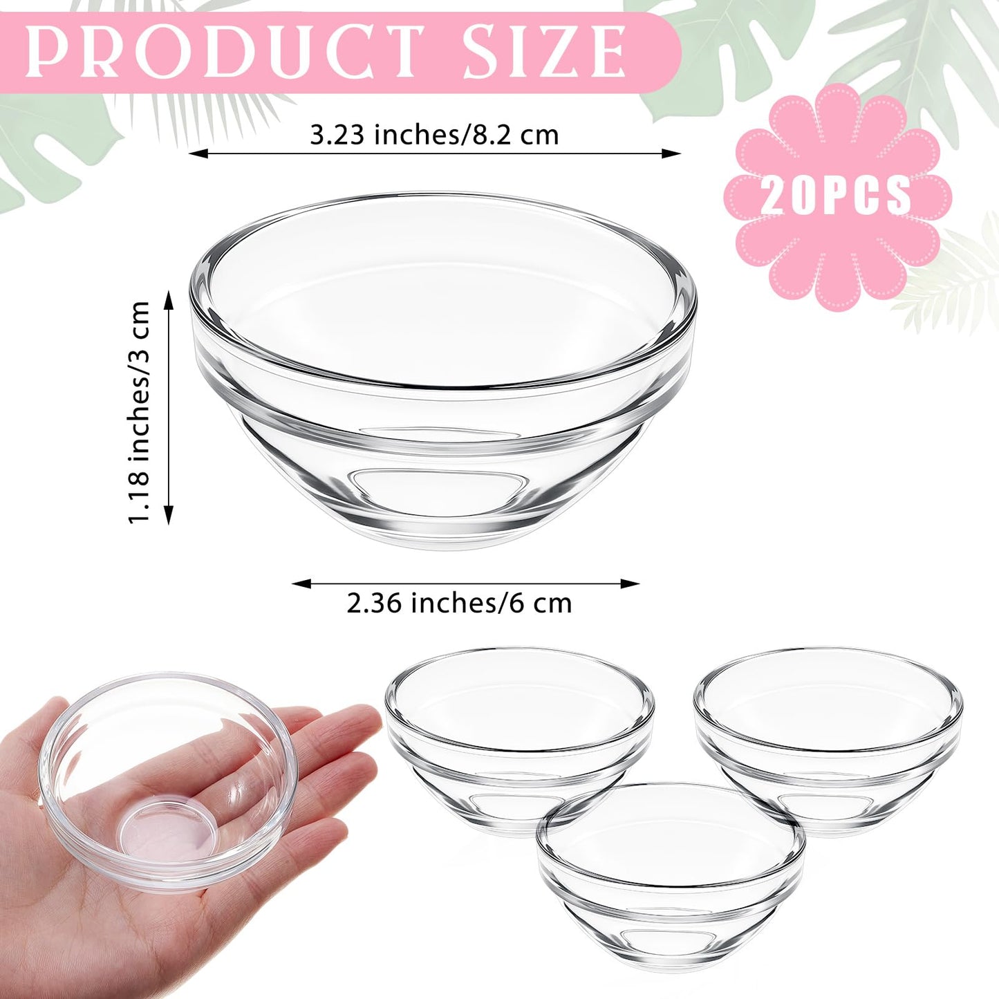 Teenyyou 20 Pcs Facial Bowls Esthetician Small Glass Facial, 3 Inch Clear Prep Measuring Bowl, DIY Face Mask, Mud Mask & Skincare Products for Home and Salon Use Face Care Supplies