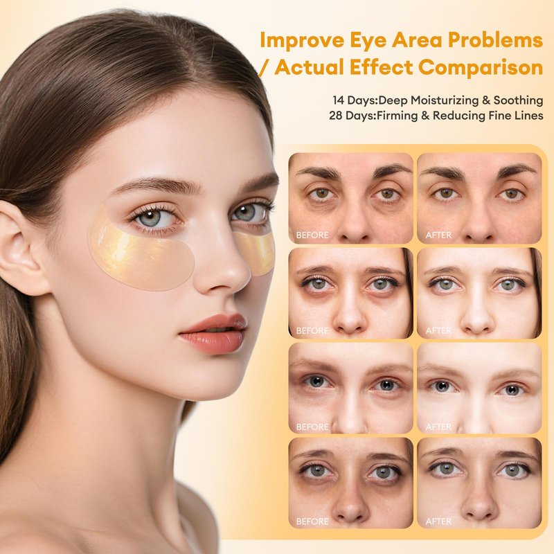 LJ KuKu Lady Under Eye Patches Gold Essence Hydrogel Eye Masks for Puffy Eyes and Dark Circles Caffeine Hyaluronic Acid & Niacinamide Deep Hydrating Eye Mask for Men & Women 60 PCS (Gold)
