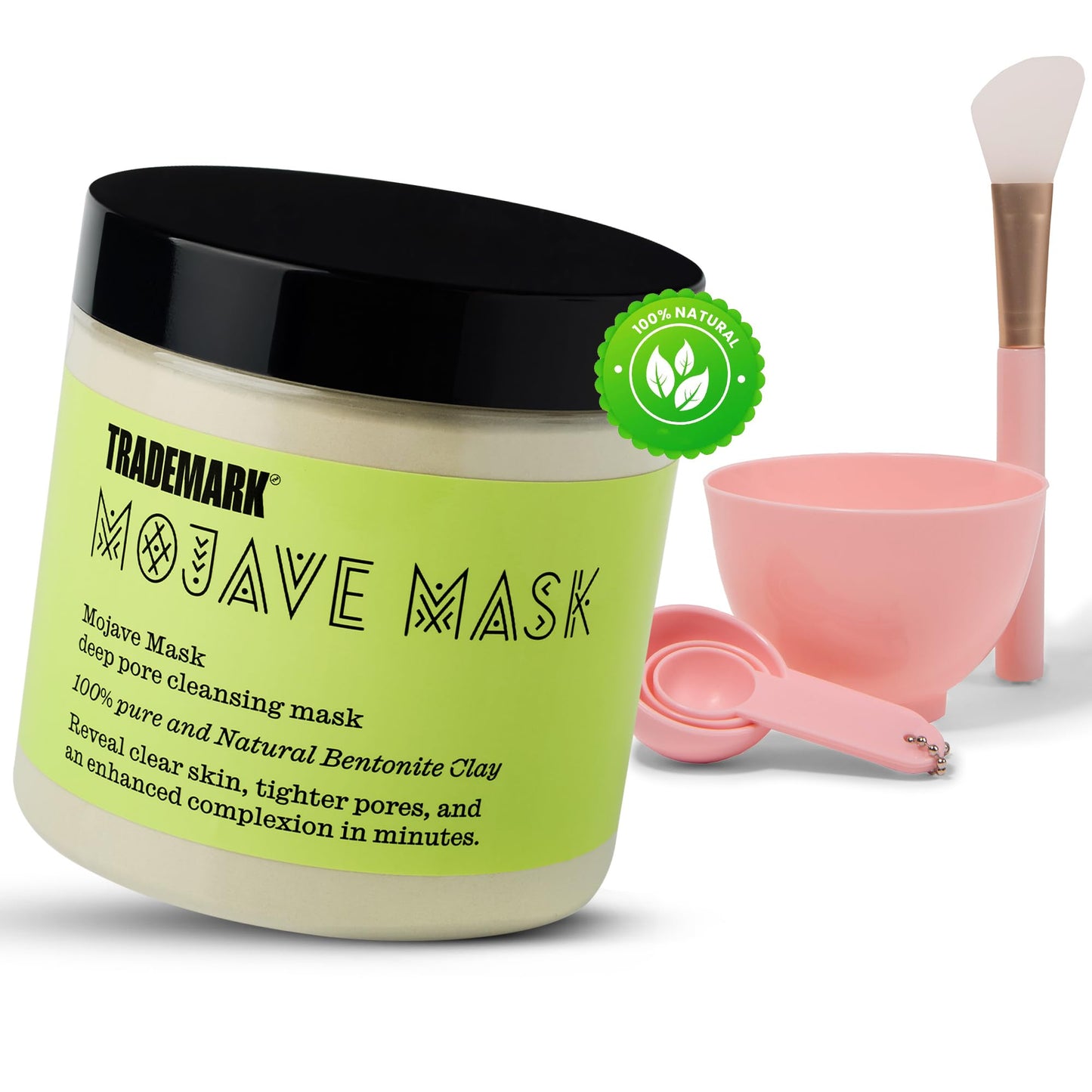 Trademark Beauty Mojave Mask Set With Facial Accessories - Bentonite Clay Face Mask, Organic Detox, Natural Pore Cleanse, Accessories Included - 16 Oz