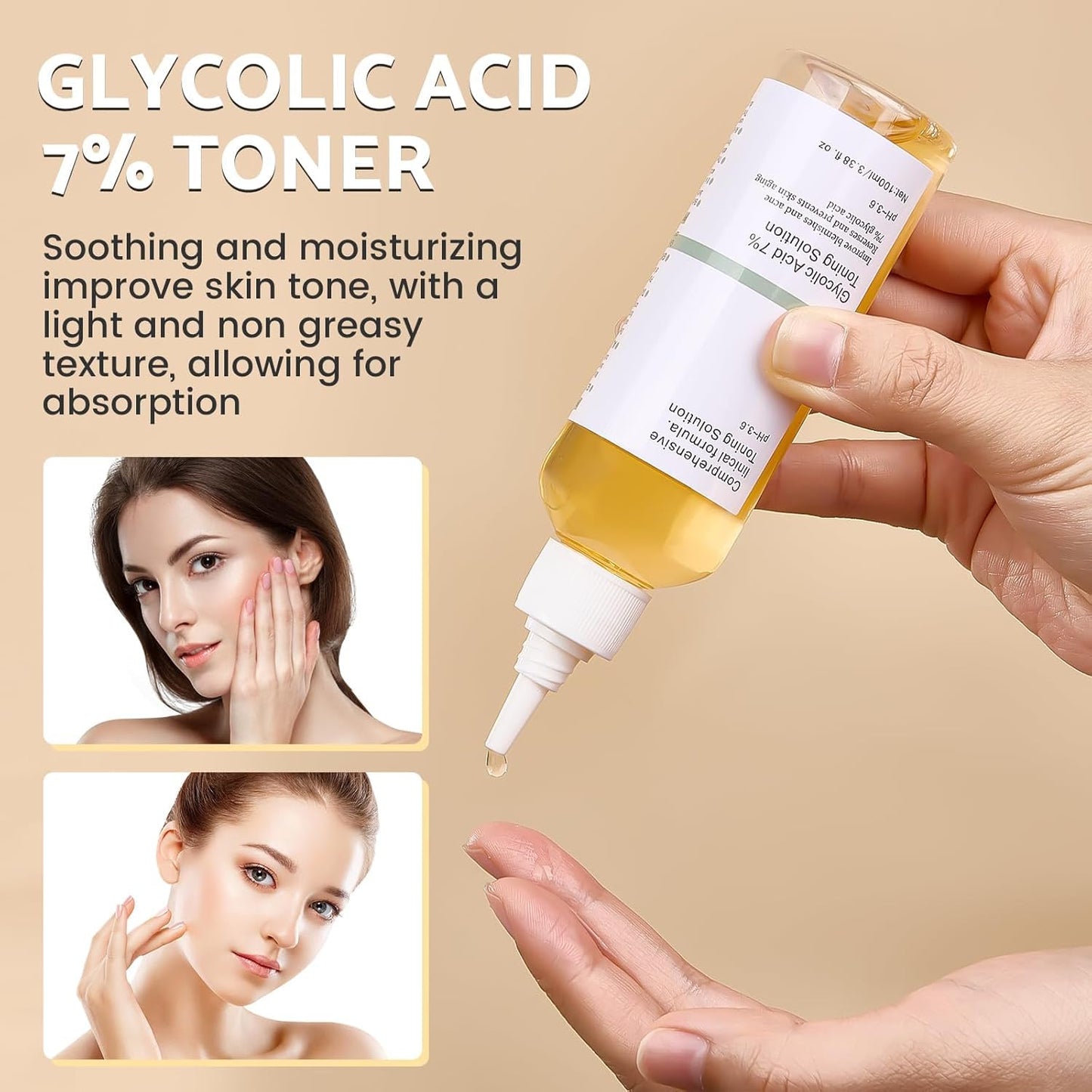 7% Glycolic Acid Exfoliating Toner, Gentle Exfoliating Toner, Smooth Skin, Restores Skin Vitality and Refreshing, Hydrating Formula, Pore Minimizer- 100ml/ 3.38 fl.oz.