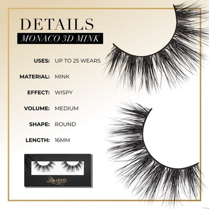 Lilly Lashes Monaco 3D Mink Lashes - Mink Eyelashes, The Original Lilly Lash, Wispy Lashes Natural Look, Reusable Eyelashes up to 25x, Fluffy Eyelashes, Strip Lashes - Lash Glue not Included