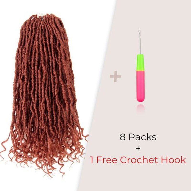 Niseyo Wild Locs 14 Inch Distressed New Faux Locs with Curly Ends 8 Packs Long Soft Pre-looped Goddess Locs Crochet Hair (350#, Ginger Red)