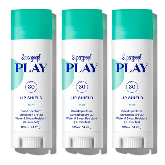 Supergoop! PLAY Lip Shield SPF 30 with Mint, Strawberry & Coconut - 3 Pack - Lip Balm - Moisturizing Treatment For Dry Cracked Lips - Broad Spectrum UV Protection