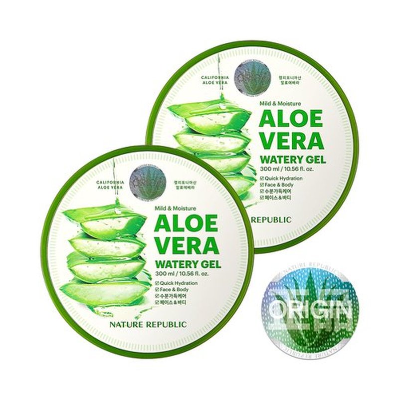 Nature Republic 2 PCS MILD & MOISTURE ALOE VERA WATERY GEL 10.56 fl. oz. Soothing Quick Hydration
