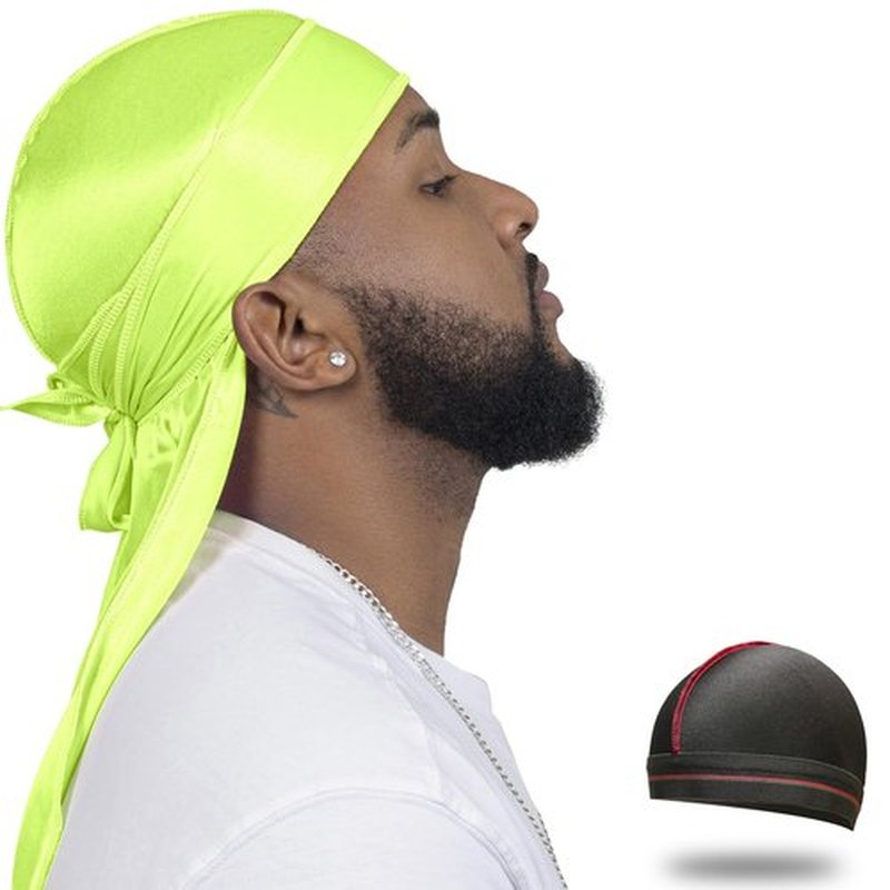 ForceWave Silky Durag for Men Wave Cap Satin Dorag for Men Women 360 Wave (Neon Green)