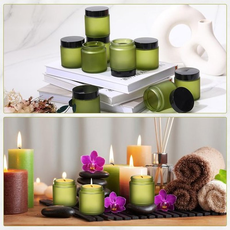 Norme 4 oz Glass Jars with Lids Leakproof Round Airtight Jars Empty Cosmetic Jars with Inner Liners Lid for Storing Lotions Powder Ointments Candle Making (64 Pcs, Pea Green)