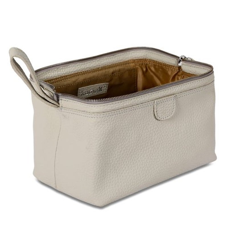 KomalC Large Premium Leather toiletry bag for Men and Women, travel utility Dopp kit wash bag (Snow)