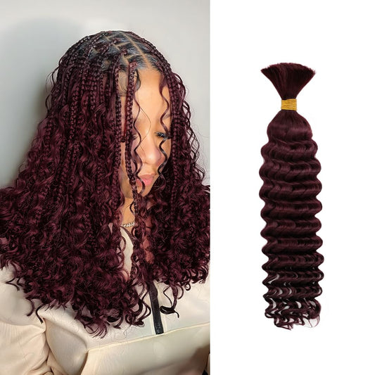 Human Braiding Hair for Boho Knotless Braids 1 Bundle 14 Inches 40g Deep Wave Bulk Human Hair for Braiding Hair Wet and Wavy 10A Brazilian Virgin Human Bohemian Hair for Braiding 99J