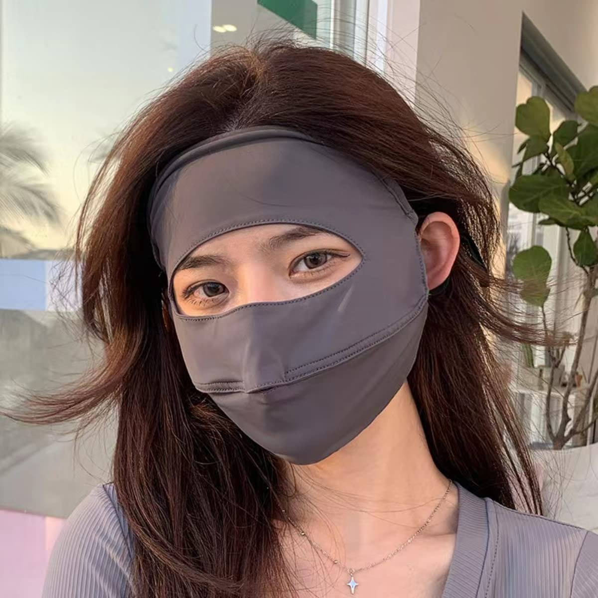 Face UV Face Covering UPF 50+ Women Sun Protection Face Mask Washable Reusable for Running Outdoors (A Grey,US,Alpha,Medium,Regular,Regular)