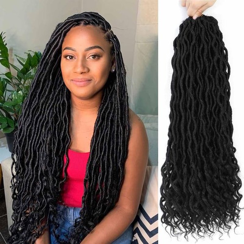 18 Inch Faux Locs Color 1 Goddess Locs Crochet Hair #1 Goddess Locs with Curly Ends Prelooped Crochet Hair for Black Women(18 Inch,6 Packs,1#)