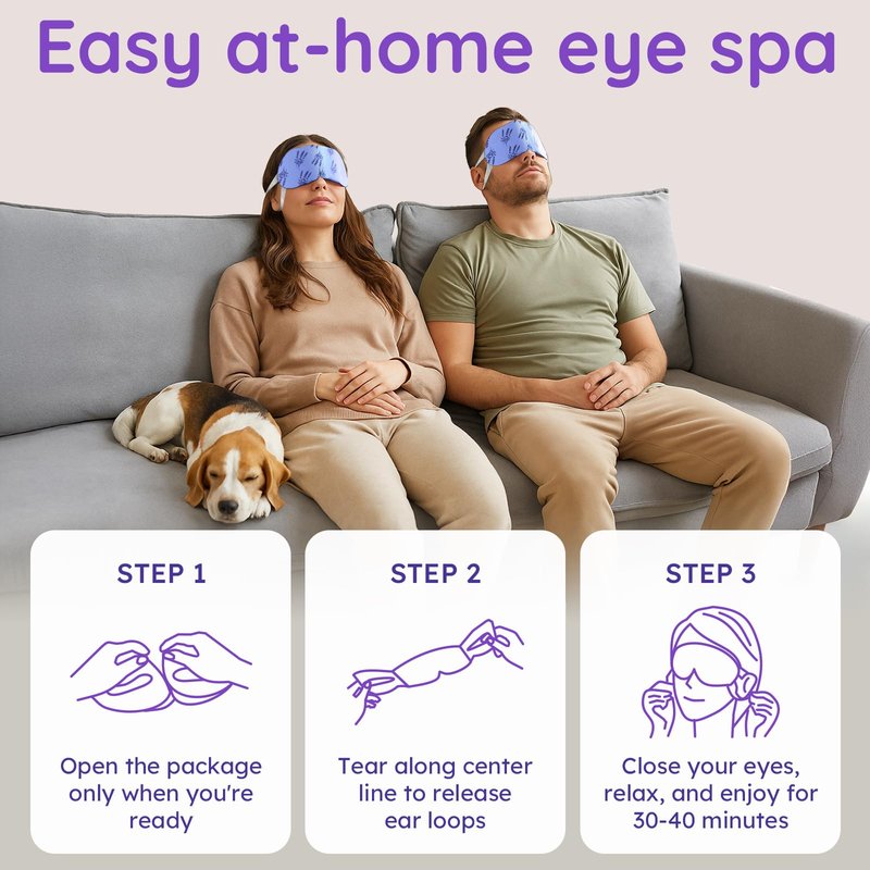 16 Pack Lavender Steam Eye Mask for Dryness, Puffiness, Relaxation, Heated Eye Mask for Sleep & Travel, Self-Heating & Disposable Warm Compress, Travel Essentials, Relaxation Gifts for Women - PAC2