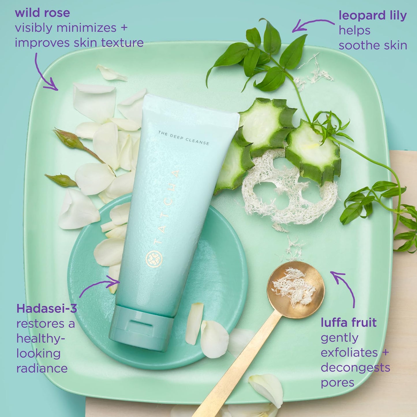 Tatcha Pore-Perfecting Double Cleanser + Hydrate Trio Set: The Deep Cleanse 5 oz, Pure One Step Camellia Cleansing Oil 1.7 oz & The Water Cream 0.33 oz