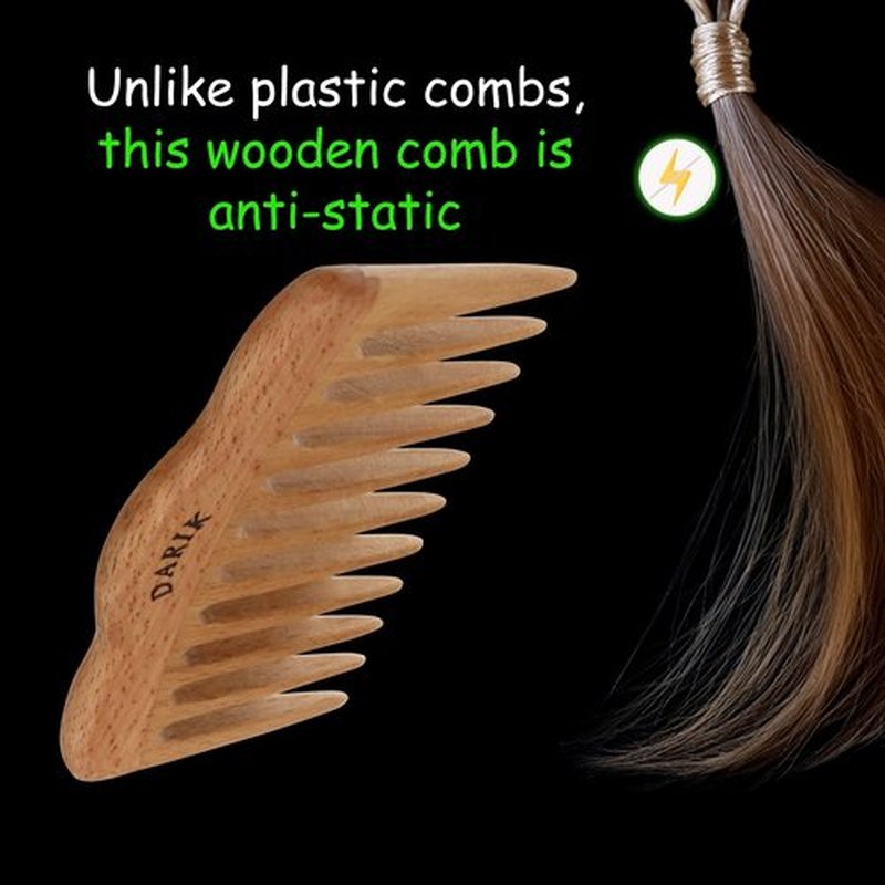 Wide Tooth Wooden Comb | Cepillo Ancho de Madera para Cabello | Natural Hairbrush | Vintage Style Hairbrush | Wood Comb for Gentle Styling | Anti-Static Hair Comb (Oval Wide Tooth)