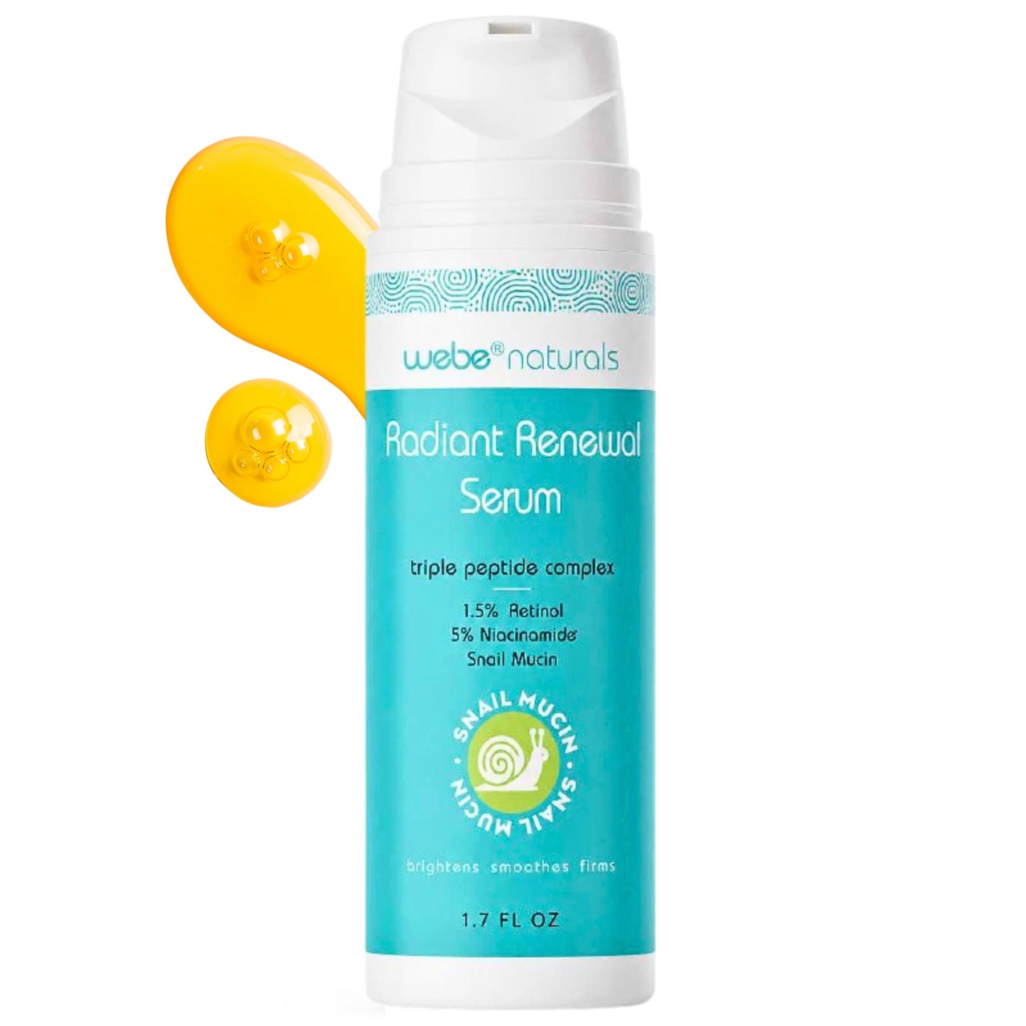 WEBE Naturals Snail Mucin Retinol 1.5% Radiant Renewal Serum | Niacinamide 5%, Vitamin C, Peptide Booster, Hyaluronic Acid & Zinc PCA | Anti-Aging Plumping Intense Moisture Lock, Glowing Smooth Skin