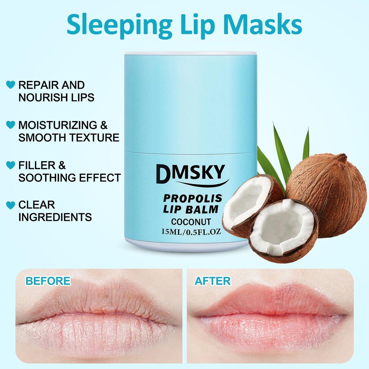 DMSKY Lip Sleeping Mask Set 8 Pack, Lip Butter with Propolis and Vitamin E, Lip Balm for Dry Lips, Reduce Lip Lines and Improve Lip Color