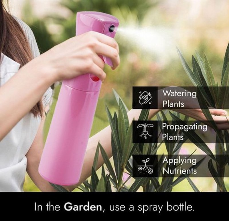 VIGOR PATH Continuous Spray Bottle with Ultra Fine Mist - Versatile Water Sprayer for Hair, Home Cleaning, Salons, Plants, Aromatherapy, and More - Empty Hair Spray Bottle - 300ml/10.1oz (Pink)