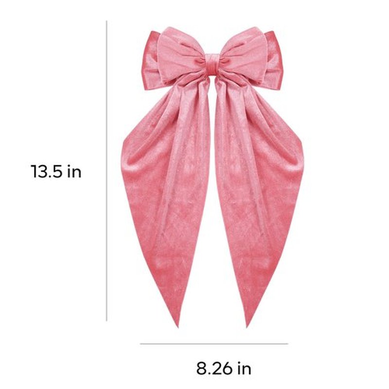 Pink Velvet Large Hair Bow Long Tail Bowknot Hair Barrette Clip 8.26 Inch Women Girls Fall Winter Ponytail Holder Hair Accessories