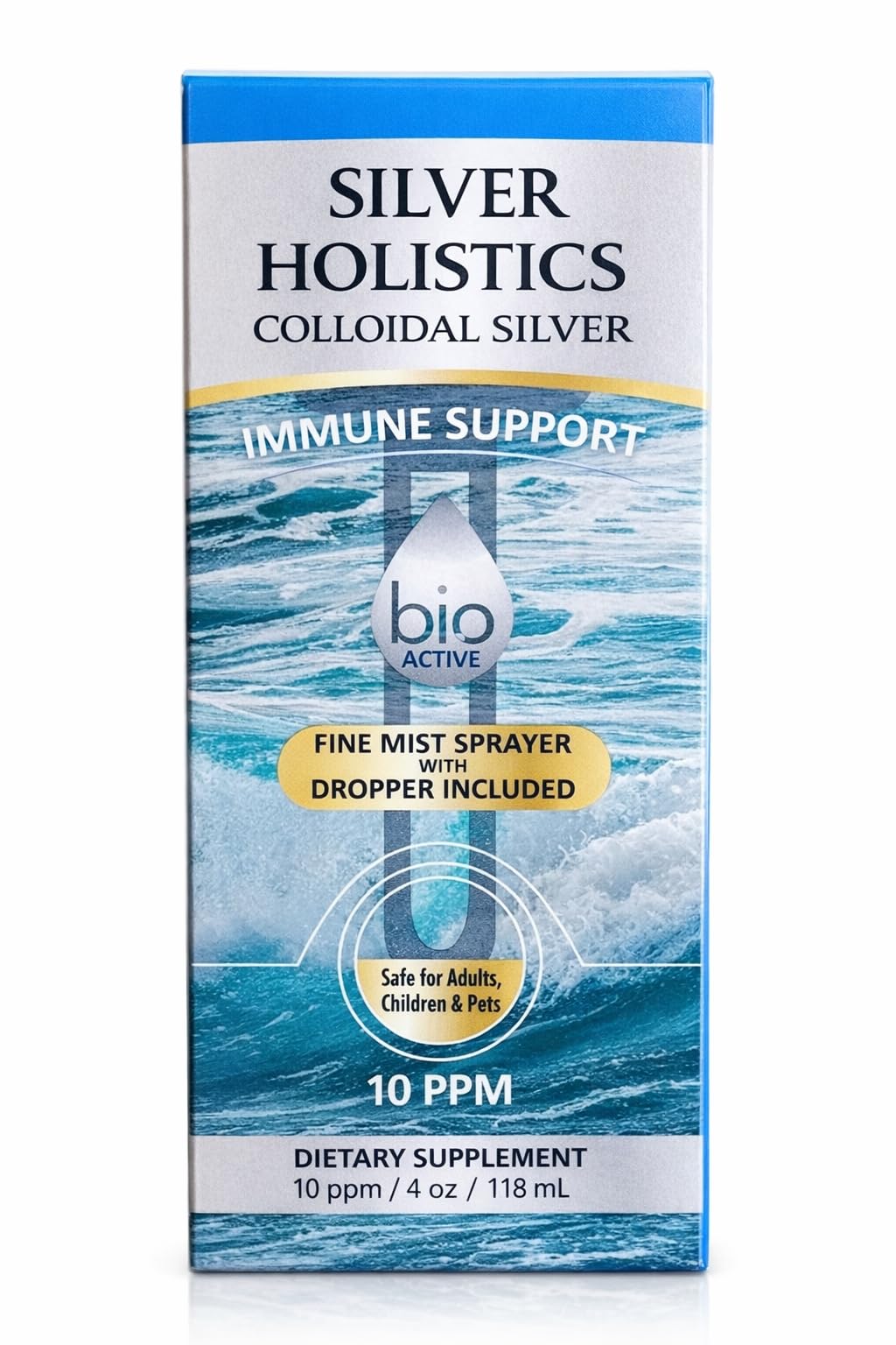 Silver Holistics Colloidal Silver Liquid Bundle – Includes 4 oz Glass Spray Bottle & 16 oz Glass Refill Solution w/Free Dropper - 10 ppm Immune Support Supplement for Children, Adults, & Pets