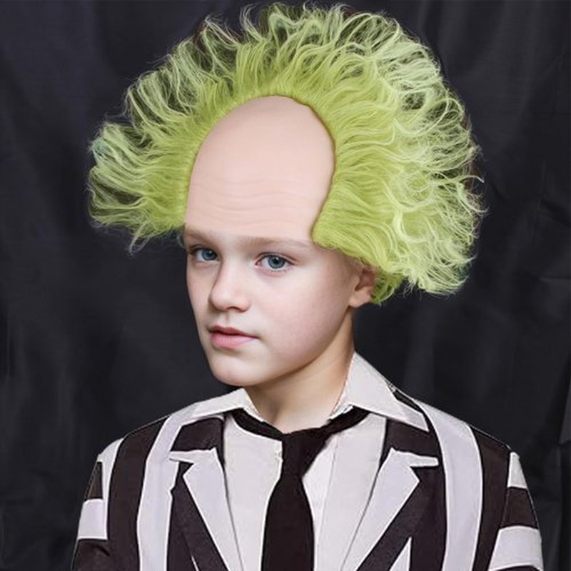 BERON Green Ombre Wigs Clown Bald Short Curly Wavy Hair Wig Boys Men Gothic Halloween Costume Cosplay Party Wigs