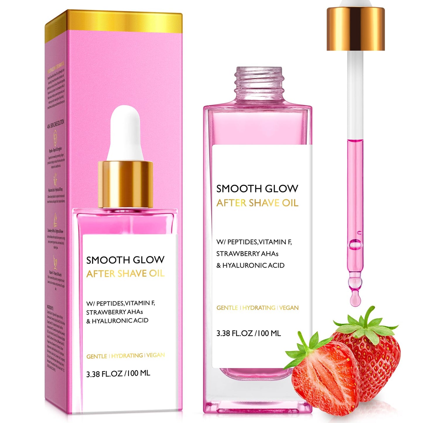 Premium After Shave Oil, 100ml Women's After Shave Oil for Smooth Skin - Strawberry AHA & Peptides to Prevent Ingrown Hairs & Razor Bumps, Fast-Absorbing Hydration, Vegan, Sensitive Skin Care