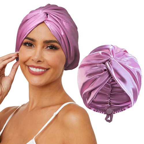 HFRHTGY Adjustable Silk Satin Hair Bonnet for Sleeping, Double Layer Hair Wrap Sleep Cap Turban for Women Men, Curly Straight Hair Long Large Braid Unisex (Royal Deep Purple)