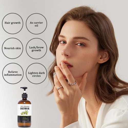 Allcucut Castor Oil Organic(16fl.oz/473ml in Glass Bottle), Growth for Hair Eyelashes Eyebrows, Organic Cotton Castor Oil Pack Wrap for Hair Neck Dark Circles, Gifts for Her Women