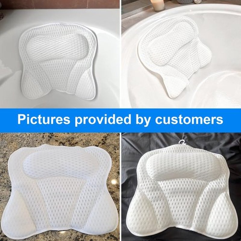 Bath Pillow Bathtub Pillow, Luxury Bath Pillows for Tub Neck Head and Back Support, Soft 4D Mesh Fabric Bath Tub Pillow with Non-Slip Suction Cups,Relaxing Spa Accessories Gifts, Fits All Bathtub