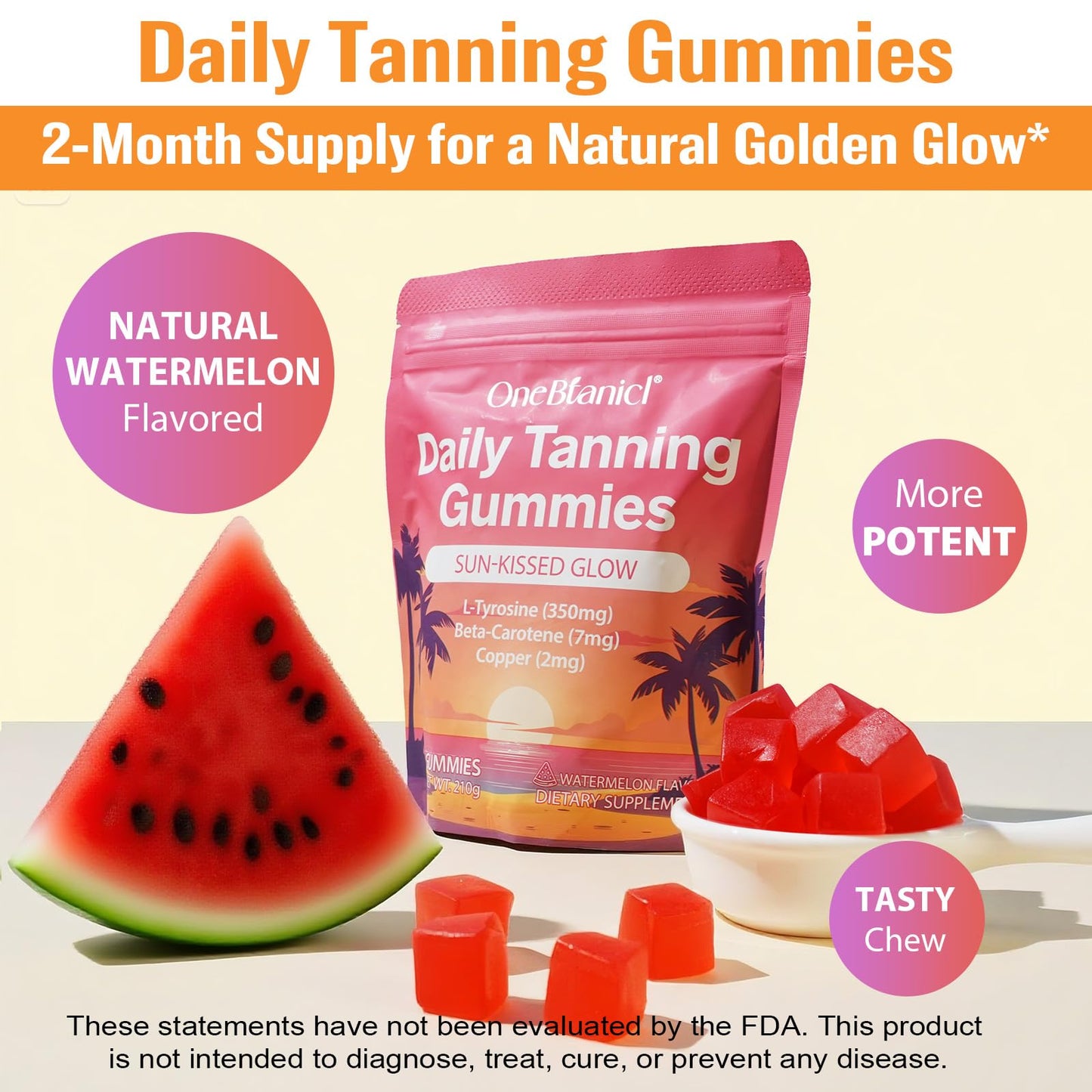 Tanning Gummies,Self Tan Bronzing Supplement-Daily Oral Chews with Beta Carotene for Skin Health & Glow, Vegan, Non-GMO-60 Ct 30-Day Supply