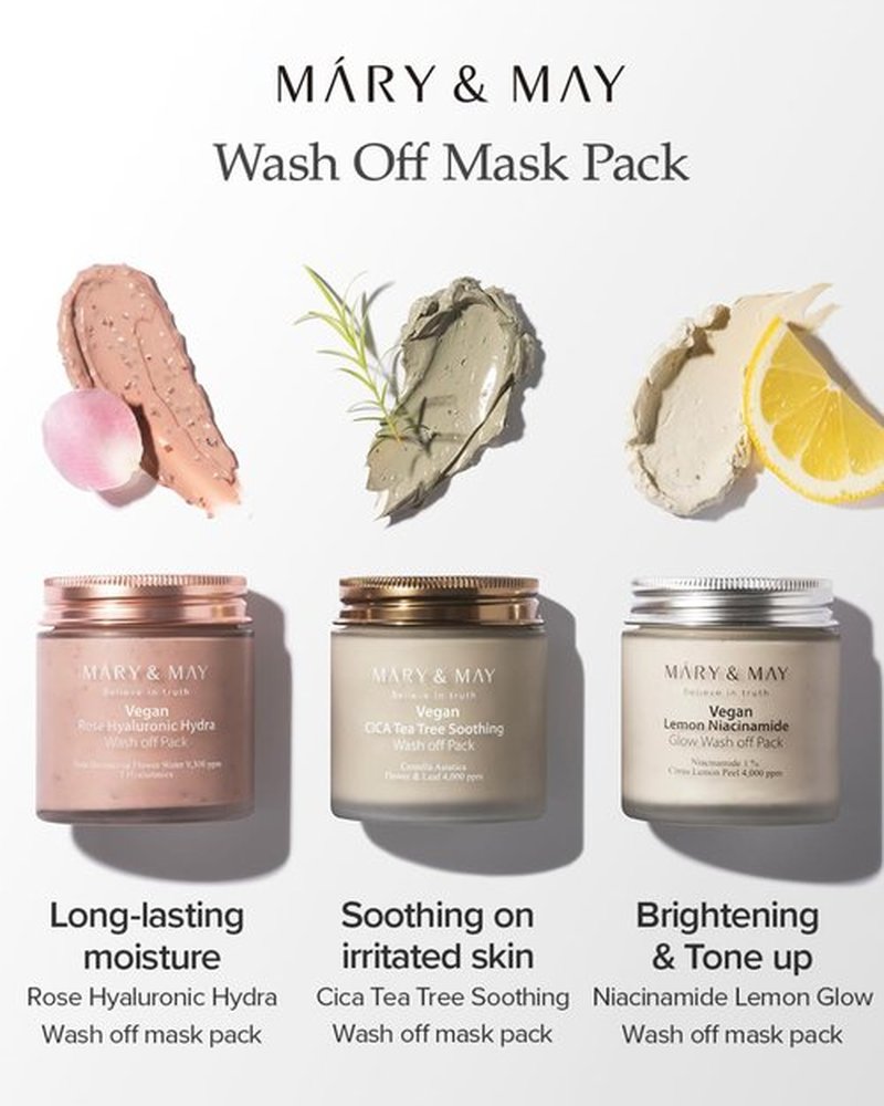 Mary&May Vegan Rose Hyaluronic Hydra Wash Off Mask - Rose Petal and Damask Rose Water Cream Mask for Moisturizing, Exfoliation, and Blackhead Removal - Korean Skincare, 4.23oz.
