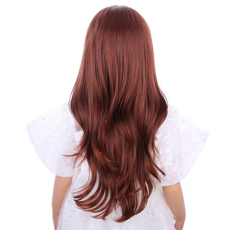 Edivd Kids Ginger Orange Wig Long Dark Orange Wavy Curly Wig for Child Girls Long Ginger Middle Part Wig Heat Resistant Synthetic Wig with Wig Cap