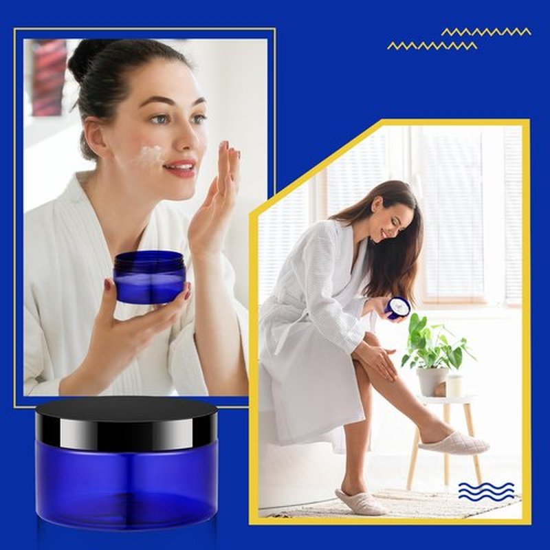 Dandat 24 Pcs Plastic Jars with Lid and Label PET Cosmetic Containers Leak Proof Empty Cosmetic Jars Refillable Storage Travel Jars for Lotion Cream Gel Powder Ointment(Blue with Black Lid,8 oz)