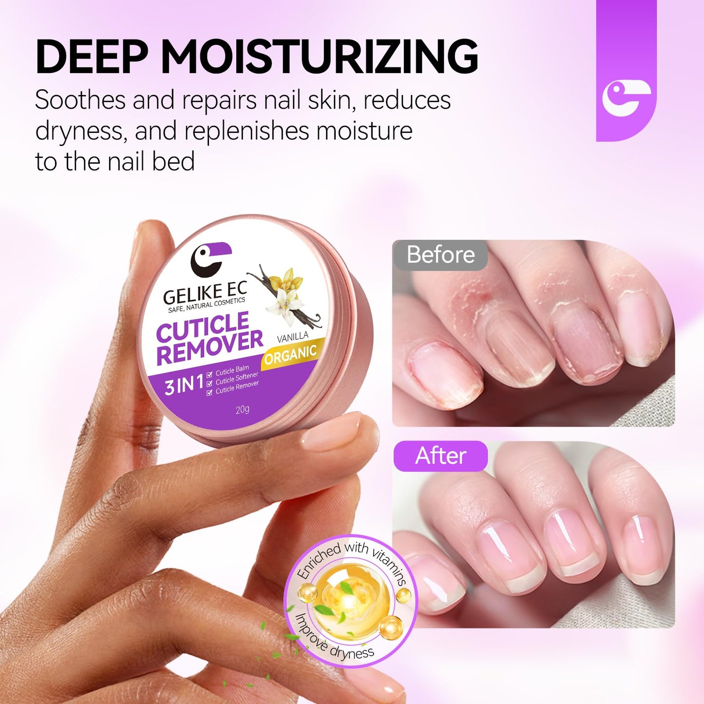 gelike ec Organic Nail Cuticle Remover for Salon: Vanilla 3 In 1 Natural Cuticle Softener Exfoliator Moisturizer for Professional Manicure