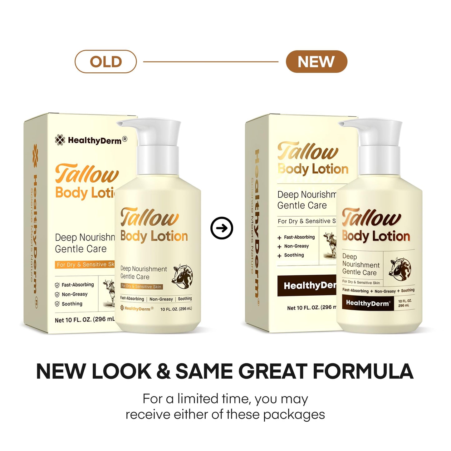 Beef Tallow Body Lotion for Skin: Grass-Fed Daily Moisturizing Cream for Dry, Mature & Crepey Skin, Fast-Absorbing, Non-Greasy, Fragrance-Free Moisturizer with Aloe & Shea Butter, 10 fl oz