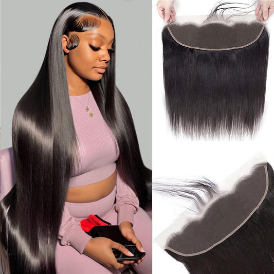 13x4 HD Lace Frontal Closure 10 Inch Straight Lace Frontal Human Hair Swiss HD Transparent Lace Frontal Only 100% Unprocessed Brazilian Virgin Hair Ear to Ear Lace Frontal Closure Pre Plucked 1B Black