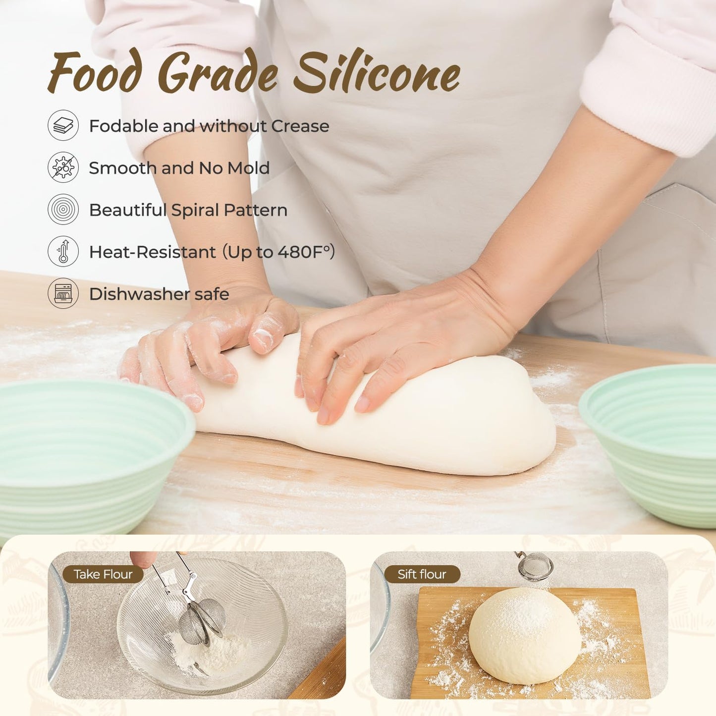 Napute Sourdough Starter Kit, 9PCS Sourdough Breads Baking Supplies, Silicone Banneton Bread Proofing Basket Set with 9" Round & 10" Val, Bread Sling, Whisk, Bread Lame, Sour Dough Baking Tools