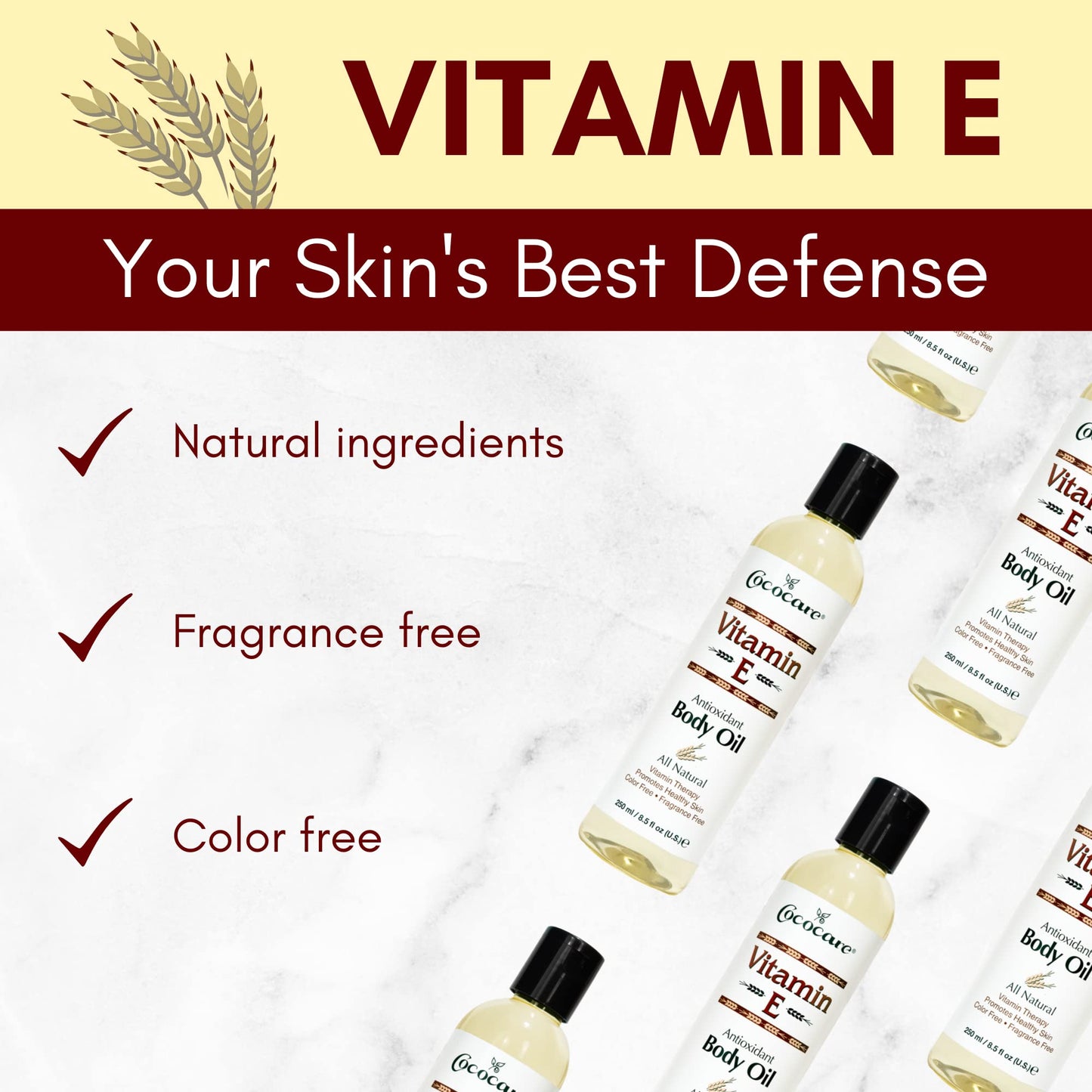 Cococare Natural Vitamin E Antioxidant Body Oil - Vitamin Therapy for All Skin Types - 8.5 fl oz