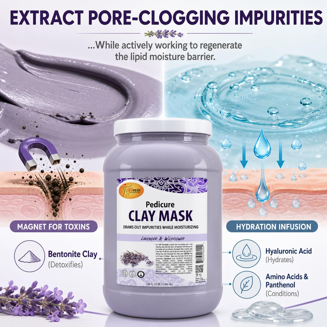 SPA REDI Bentonite Clay Mask – Full-Body Detox & Deep-Cleansing Mud Mask, Lavender & Wildflower, Hyaluronic Acid, Amino Acids & Panthenol, Sulfate-Free, Cruelty-Free, Professional & At-Home Use 128 oz