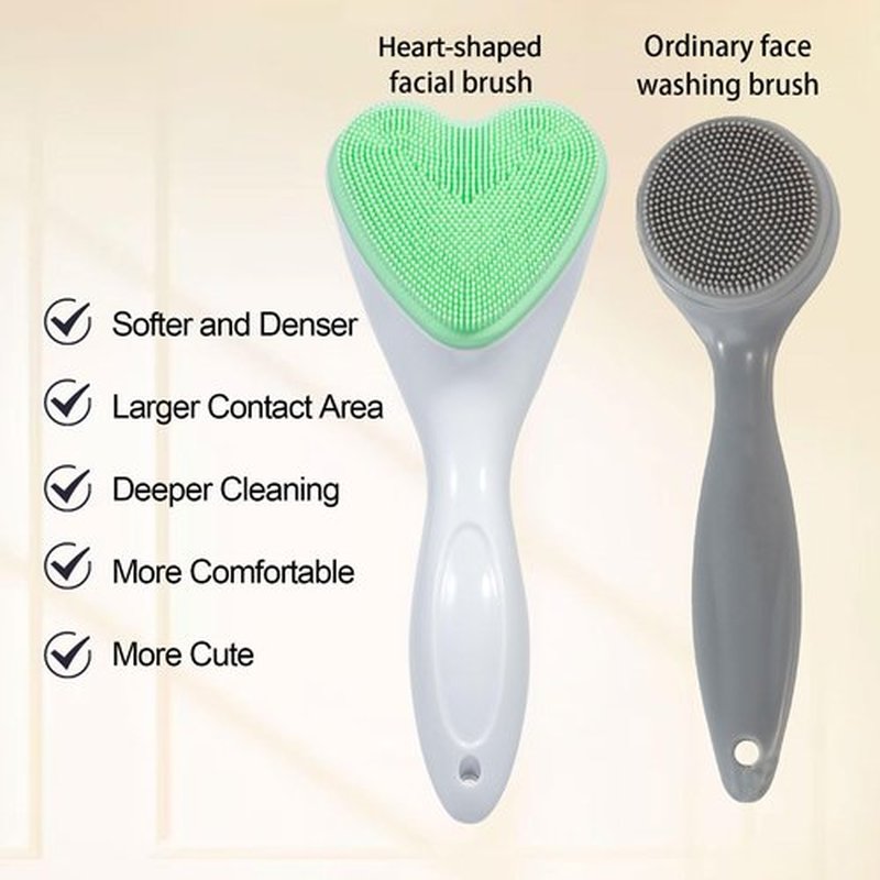 Beomeen Silicone Face Scrubber Exfoliating Brush 2 Pack, Manual Handheld Facial Cleansing Brush Blackhead Scrubber, Soft Bristles Waterproof for Face Skincare (Black Green,Heart)