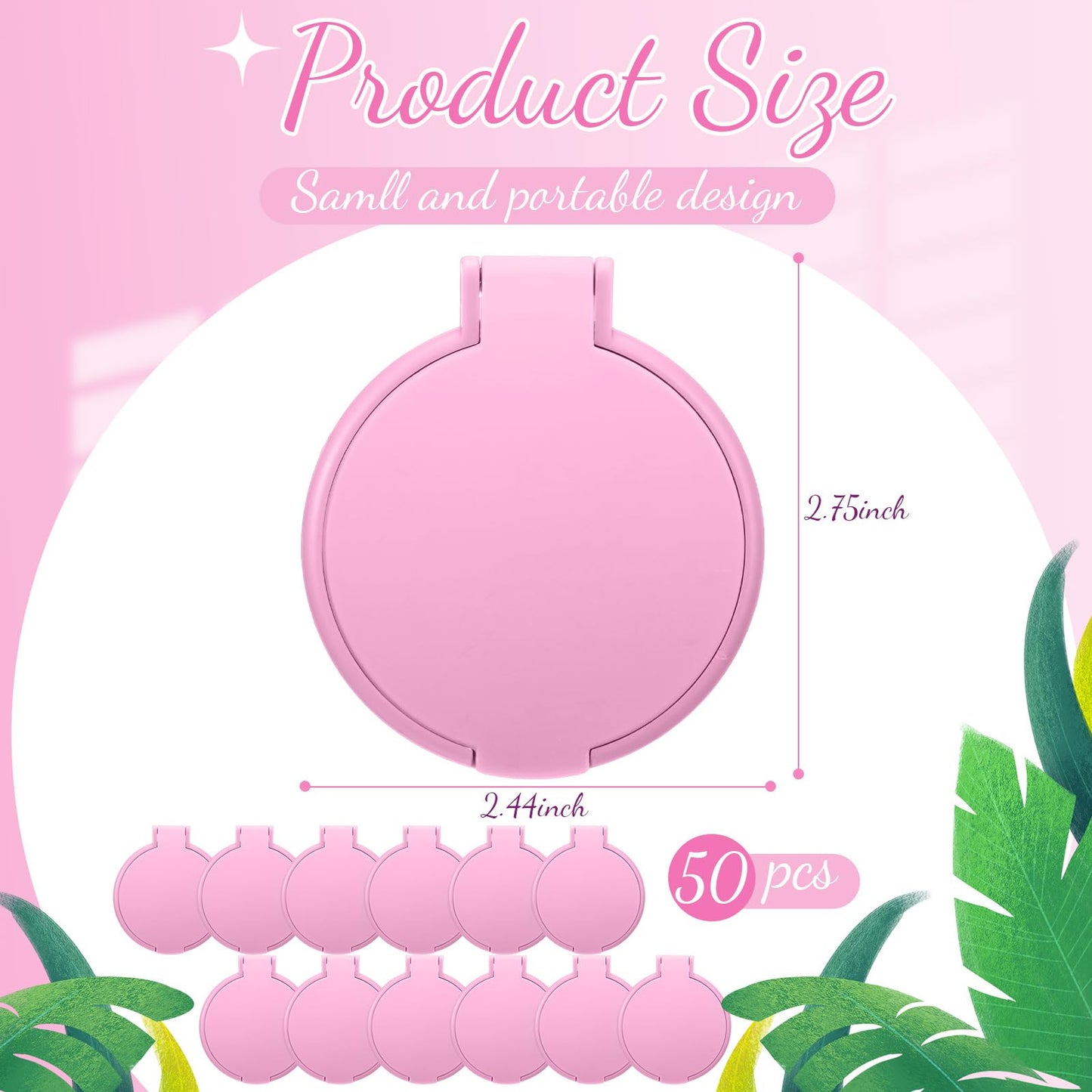 Saysurey 24 Pcs Mini Pink Compact Mirror Bulk for Women Small Round Portable Pink Mirror Makeup Folding Pocket Travel Accessories for Woman Bridal Shower Party Favor Coworker Nurse, 2.8 x 2.4 Inch