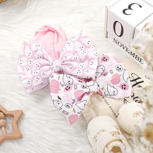 YanJie Halloween Baby Headbands Bow Ghost Hair Bow Baby Pink Halloween Bow baby White Halloween Bows Newborn Bows Infant Halloween Hair Accessorie