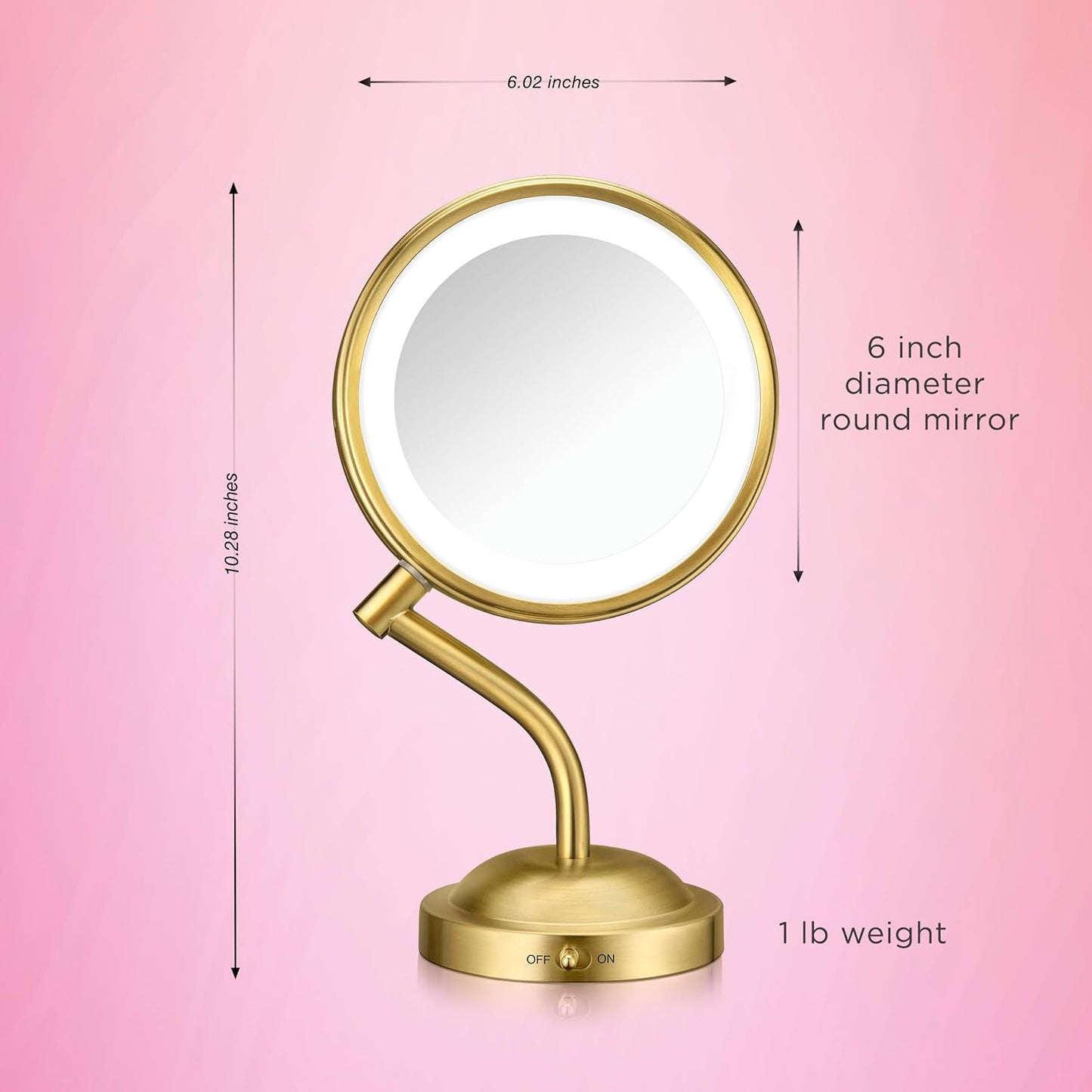 Conair Lighted Makeup Mirror, LED Vanity Mirror, 1X/10X Magnifying Mirror, Double Sided, Battery Operated in Rose Gold