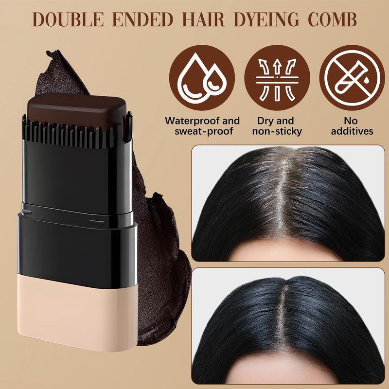 2-in-1 Hair Color Stick & Comb - Waterproof Root Touch Up for Gray Hair | Instant Hair Dye for Men & Women (Black)