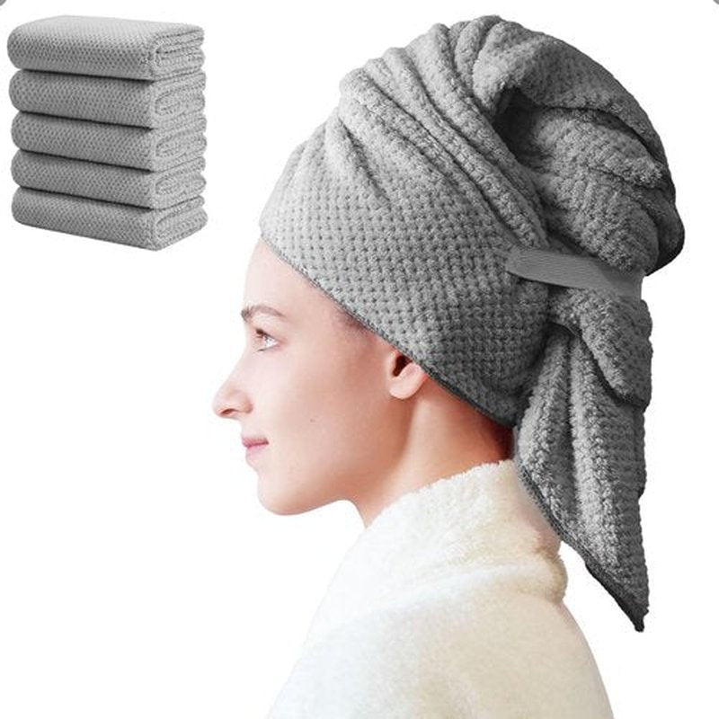 Wuwahold Microfiber Hair Towels, Waffle Hair Towel Set, Super Soft Highly Absorbent, Sturdy Quick Drying Turbans for Long, Thick, Curly Hair (5 Pack, 40" x 20")