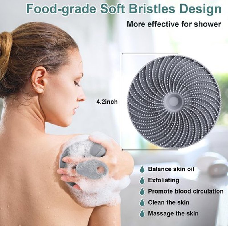 INNERNEED Food-Grade Silicone Body Scrubber Exfoliating & Massaging Shower Brush, More Hygienic Bathing Tool, for All Skin Types, Lathers Well, Longer Service Life (Black+Gray)