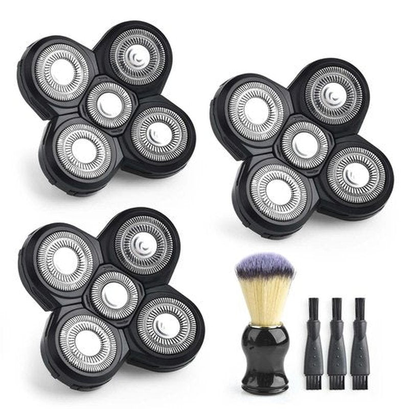 5D Blades Shaver Replacement Heads, Head Shavers for Bald Men Replacement Blades, with Shaving Brush & Shaver Cleaning Brushes, 3 Pack