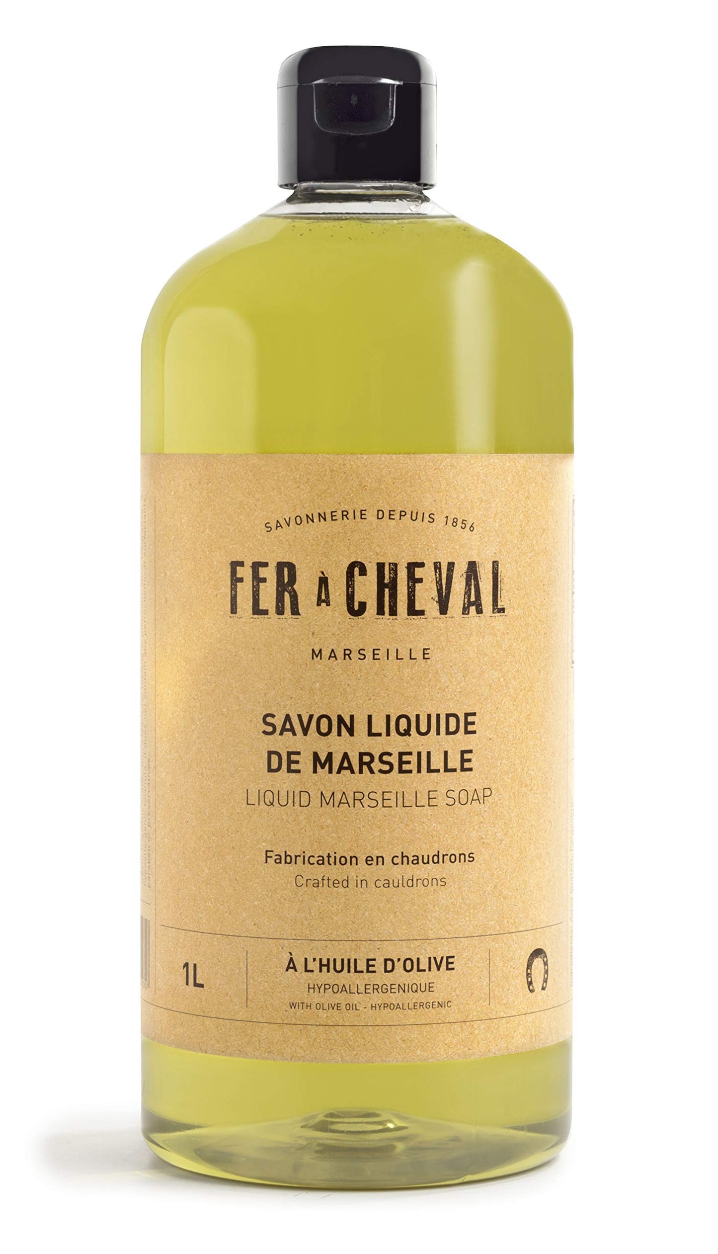 Fer à Cheval Savon De Marseille Liquid Soap, Organic Olive Oil Soap, 1 L / 33.81 fl oz
