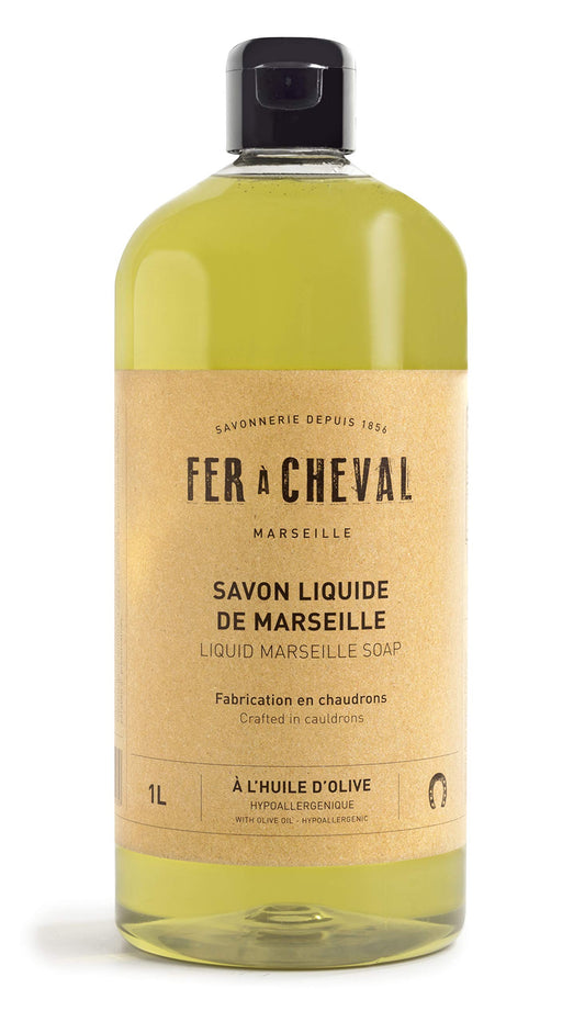 Fer à Cheval Savon De Marseille Liquid Soap, Organic Olive Oil Soap, 1 L / 33.81 fl oz