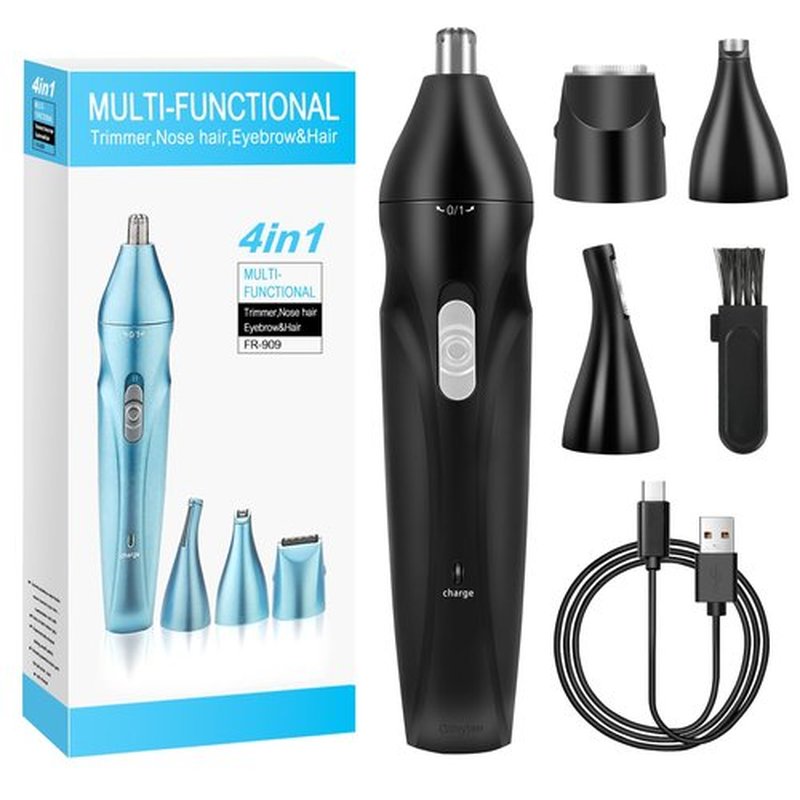 Gifnytee™ Nose and Ear Hair Trimmer Clipper Professional Painless Facial Ear Eyebrow Trimmer for Men and Women Rechargeable Black and Blue FR909 (Black)