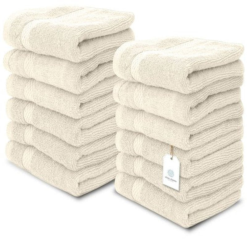 White Classic Luxury Washcloths for Bathroom-Hotel-Spa-Kitchen-Set - Circlet Egyptian Cotton - Highly Absorbent Hotel Quality Face Towels - Bulk Set of 12-13x13 Inch (Ivory)
